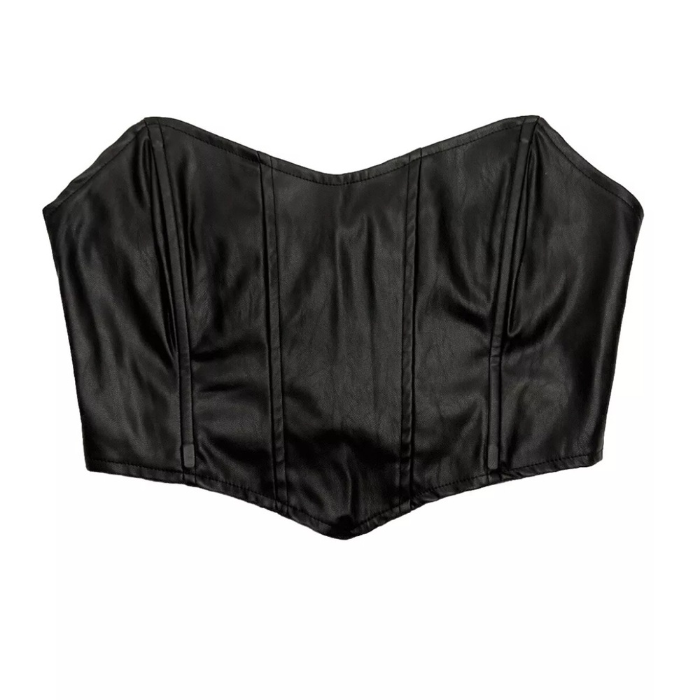 Princess Polly Black Faux Leather Crop Corset Top Womens Size 6 Goth Bikercore